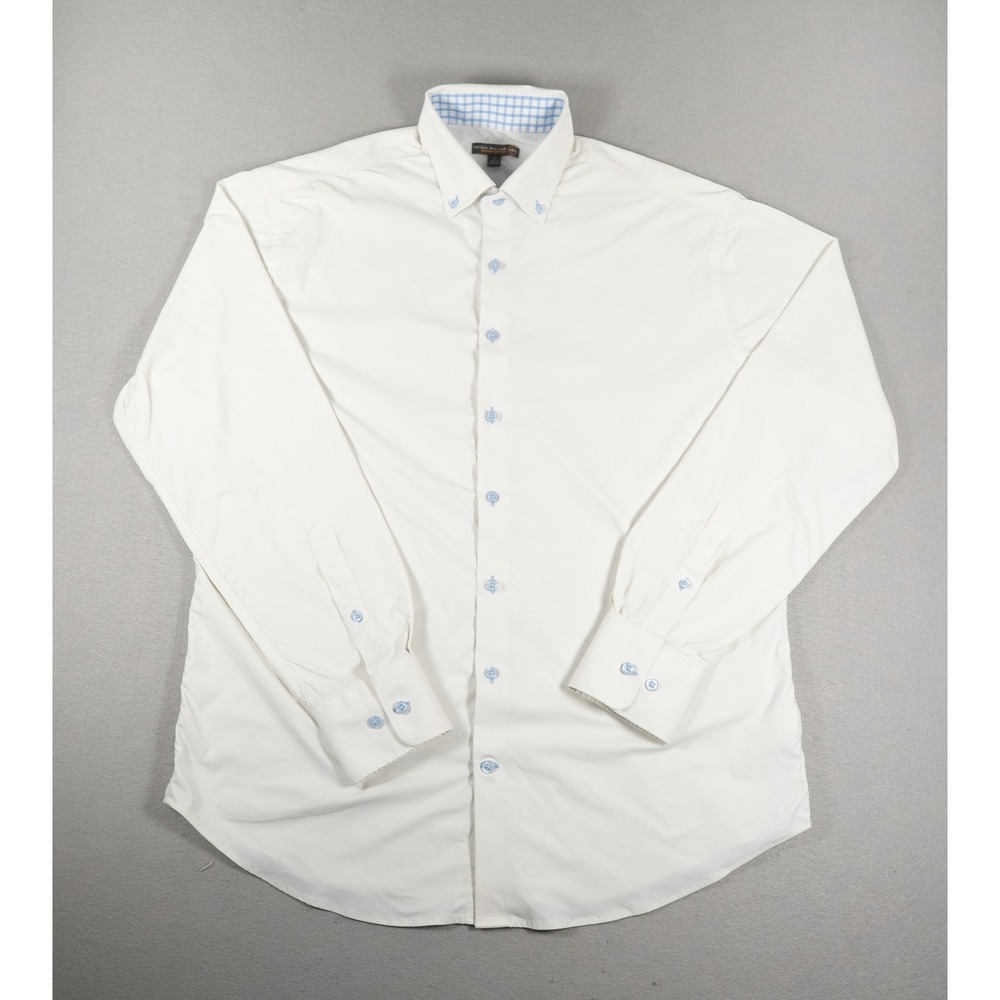 Peter Millar Mens Summer Comfort Button Down Shirt White Size L Long Sleeve